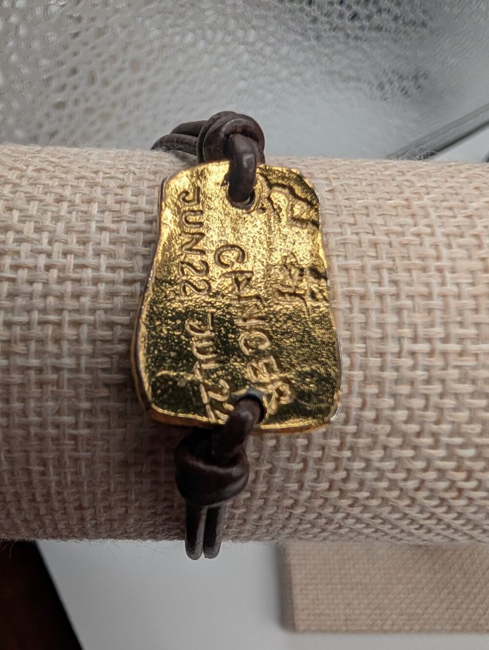Cancer Zodiac Gold Tone Charm Bracelet Brown Leather Cord Adjustable Fashion